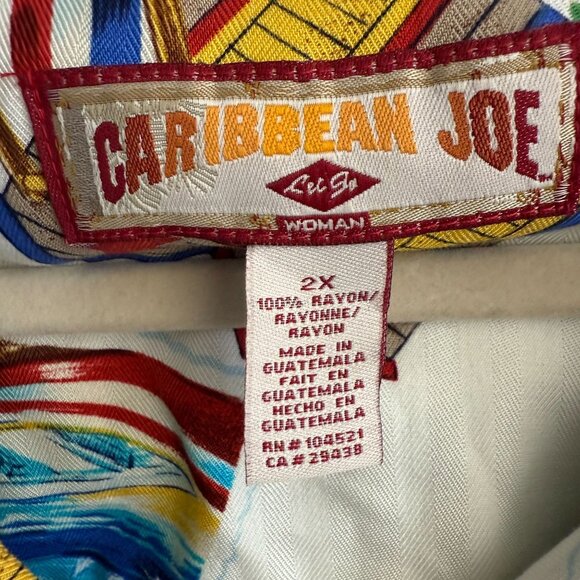 Caribbean Joe Short Sleeve Printed Hawaiian Button Front Shirt Top Women 2X - Picture 2 of 6